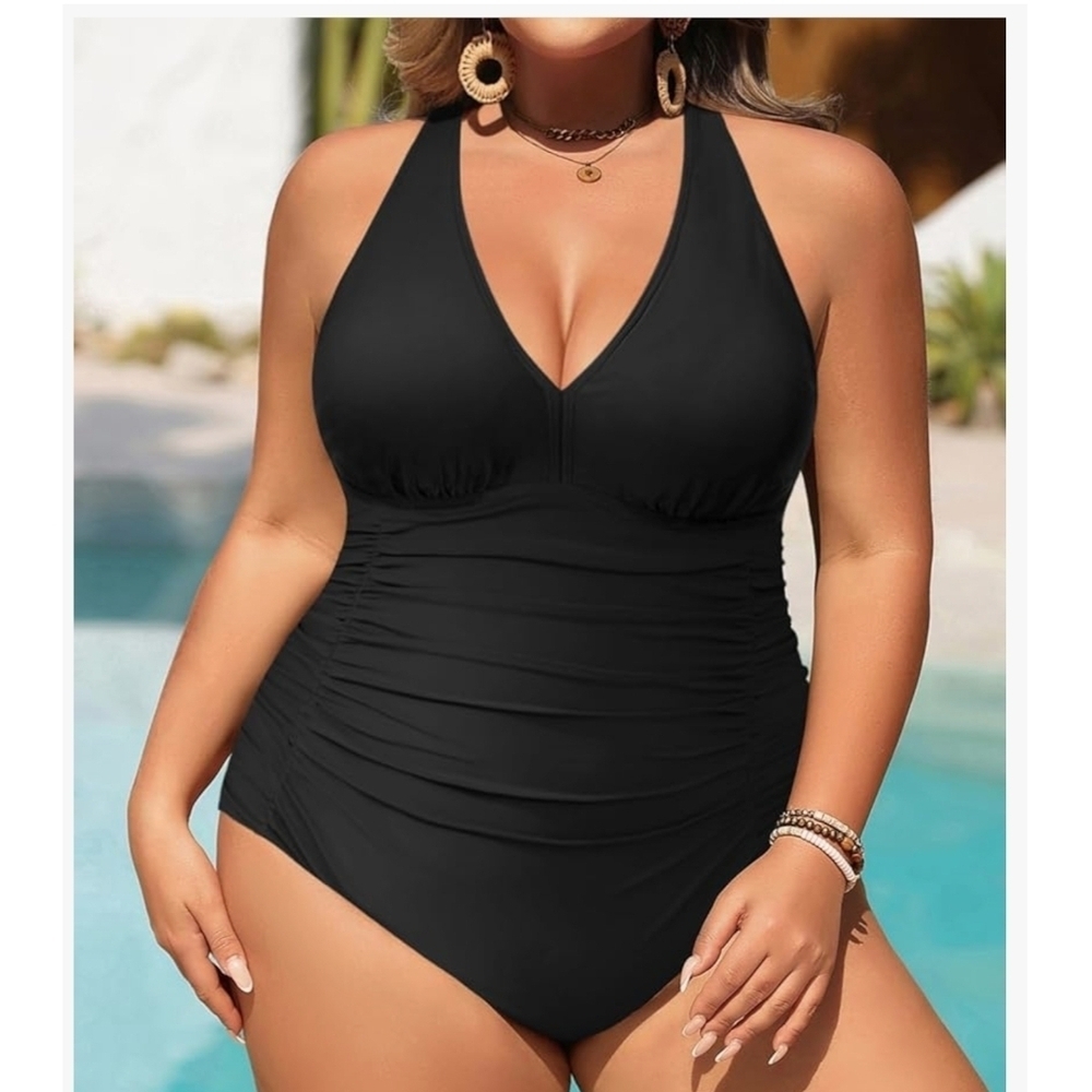 AQUA EVE - 12 Plus Elegant Black One-Piece Swimsuit